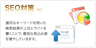 SEO対策 seo 適切なキーワードを用いた検索結果の上位にサイトを置くことで、優良な見込み客を増やしていきます。